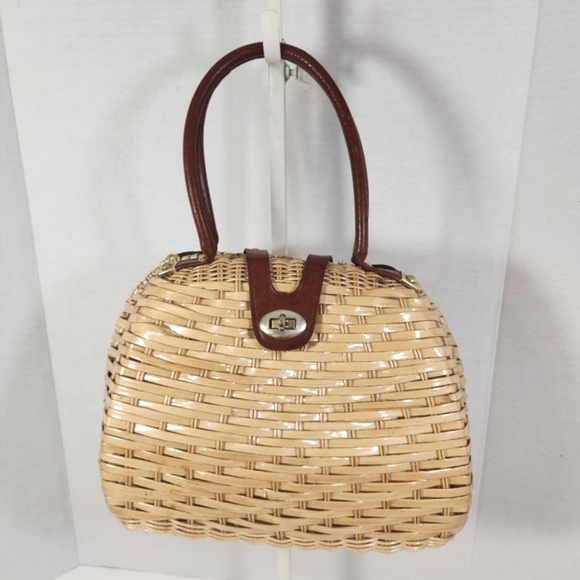 Vintage coated wicker shoulder purse corliss british crown colony of hong kong - Picture 1 of 16